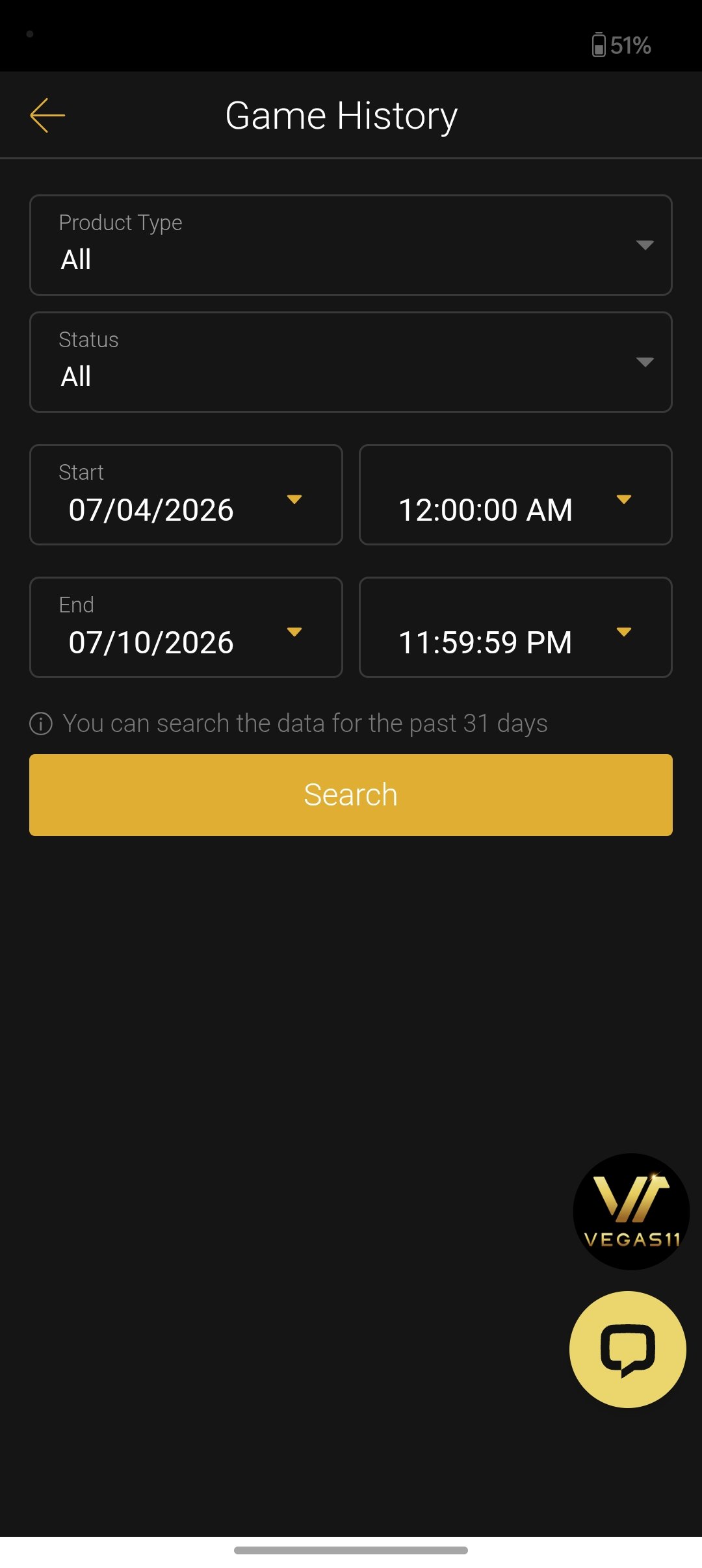 Vegas11 app card games screen